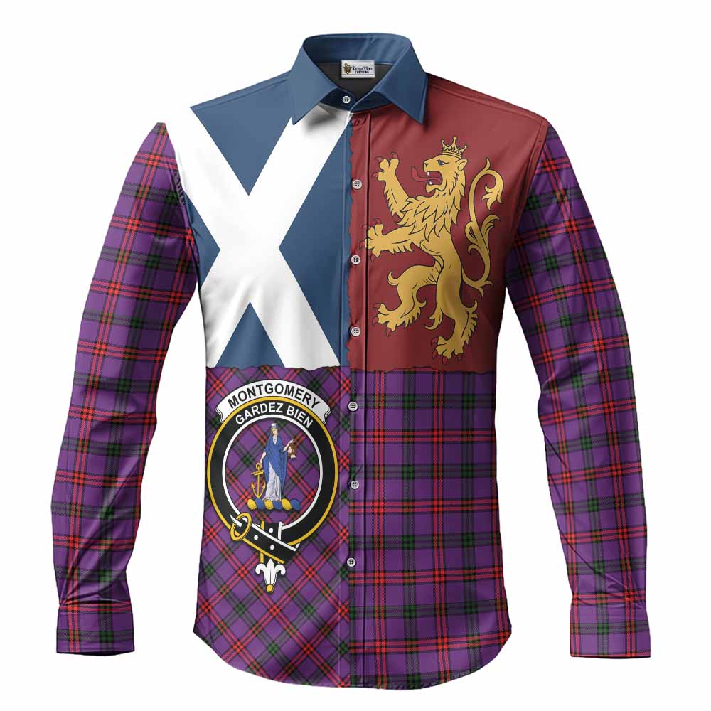 Montgomery Crest Tartan Long Sleeve Button Shirts with Lion Rampant Saltire Style