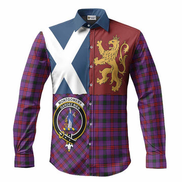 Montgomery Crest Tartan Long Sleeve Button Shirts with Lion Rampant Saltire Style