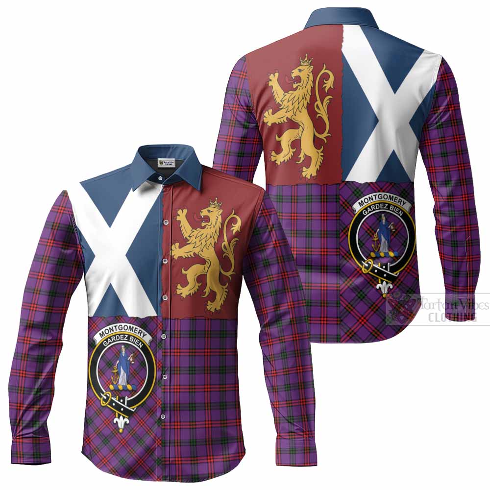 Montgomery Crest Tartan Long Sleeve Button Shirts with Lion Rampant Saltire Style