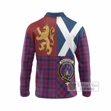 Montgomery Crest Tartan Long Sleeve Polo Shirt with Lion Rampant Saltire Style