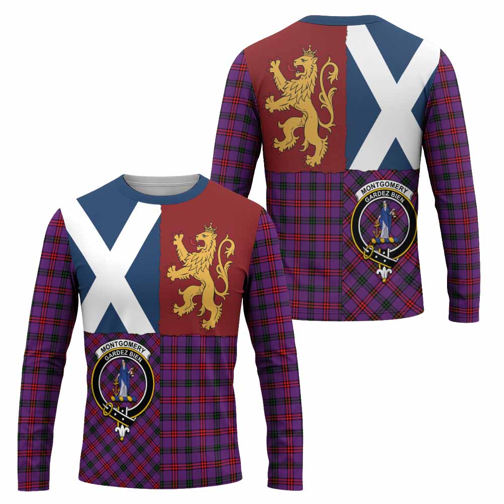 Montgomery Crest Tartan Long Sleeve T-Shirt with Lion Rampant Saltire Style