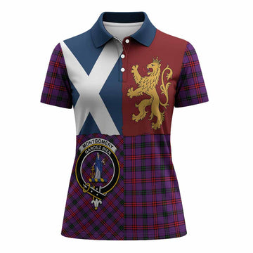 Montgomery Crest Tartan Women Polo Shirt with Lion Rampant Saltire Style