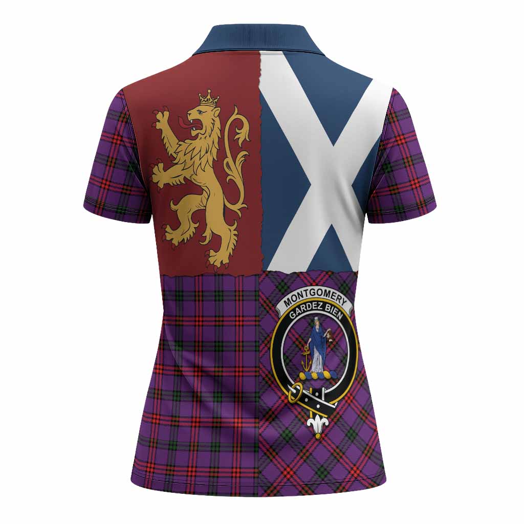Montgomery Crest Tartan Women Polo Shirt with Lion Rampant Saltire Style