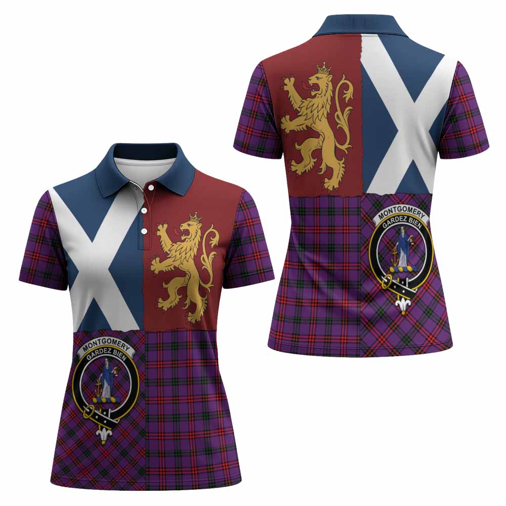Montgomery Crest Tartan Women Polo Shirt with Lion Rampant Saltire Style