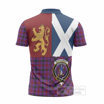 Montgomery Crest Tartan Zipper Polo Shirt with Lion Rampant Saltire Style