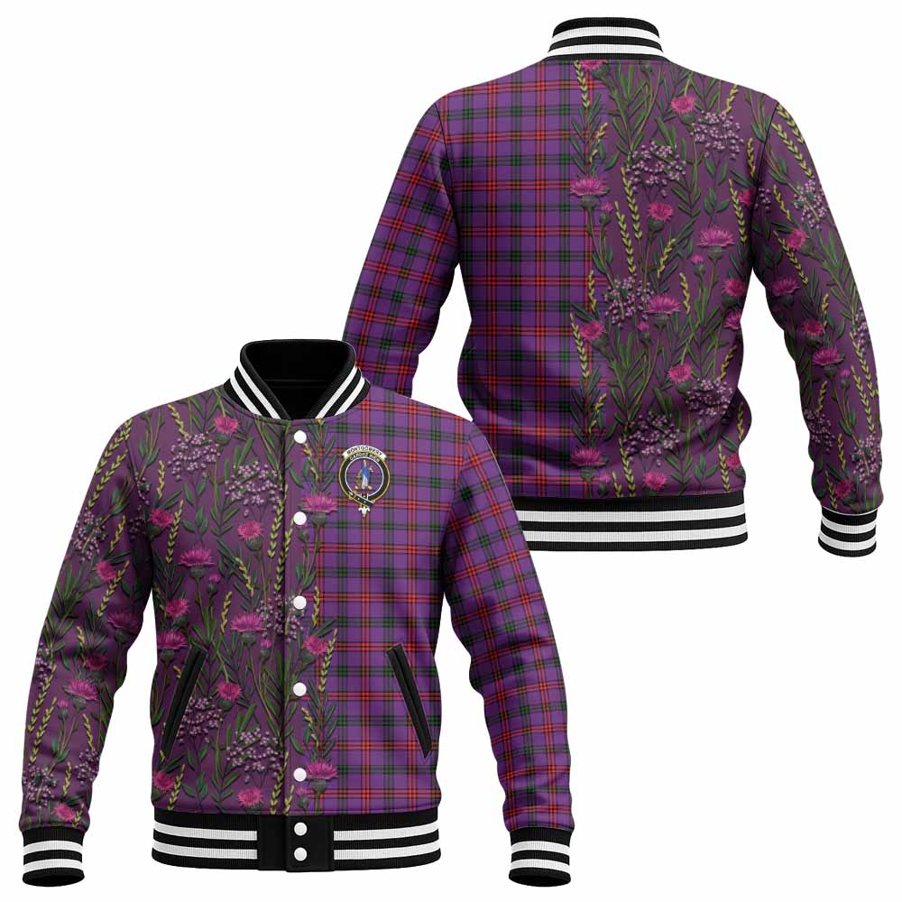 Montgomery Family Crest Tartan Baseball Jacket Scottish Thistle Flower Pattern Half Style - Tartan Vibes Clothing