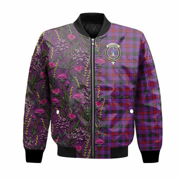 Montgomery Family Crest Tartan Bomber Jacket Scottish Thistle Flower Pattern Half Style