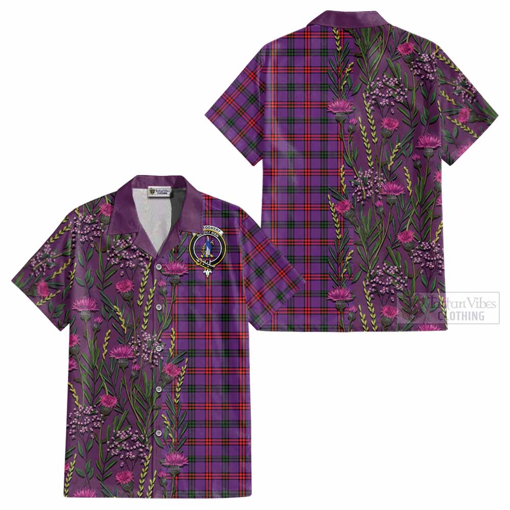 Montgomery Family Crest Tartan Cotton Hawaiian Shirt Scottish Thistle Flower Pattern Half Style - Tartan Vibes Clothing