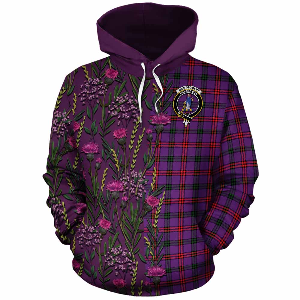 Montgomery Family Crest Tartan Cotton Hoodie Scottish Thistle Flower Pattern Half Style - Tartan Vibes Clothing