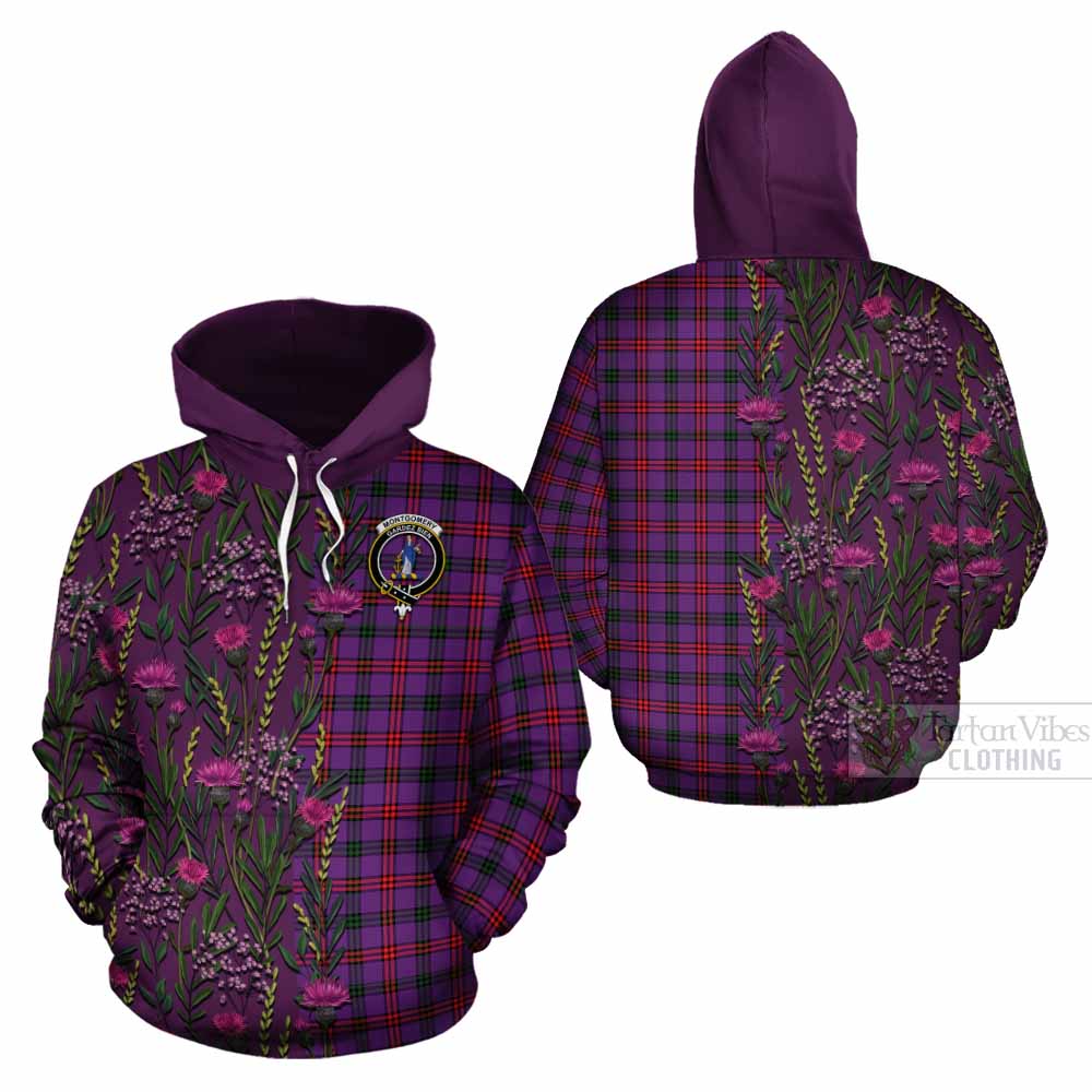 Montgomery Family Crest Tartan Cotton Hoodie Scottish Thistle Flower Pattern Half Style - Tartan Vibes Clothing