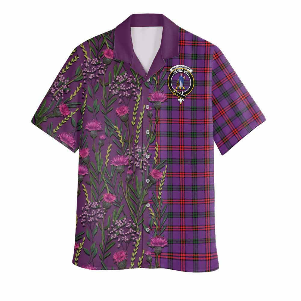 Montgomery Family Crest Tartan Hawaiian Shirt Scottish Thistle Flower Pattern Half Style - Tartan Vibes Clothing