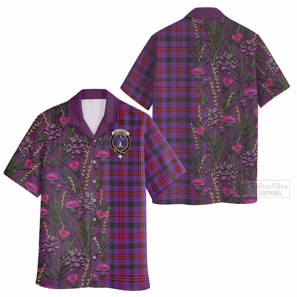 Montgomery Family Crest Tartan Hawaiian Shirt Scottish Thistle Flower Pattern Half Style - Tartan Vibes Clothing