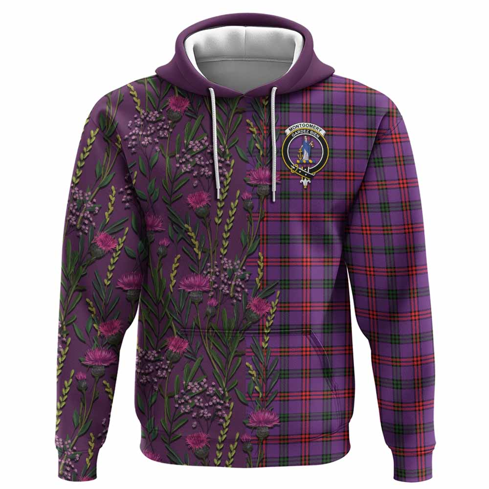 Montgomery Family Crest Tartan Hoodie Scottish Thistle Flower Pattern Half Style - Tartan Vibes Clothing
