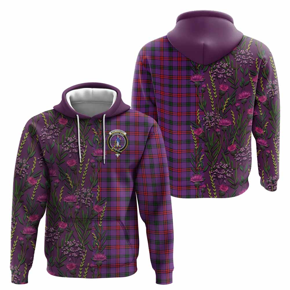 Montgomery Family Crest Tartan Hoodie Scottish Thistle Flower Pattern Half Style - Tartan Vibes Clothing