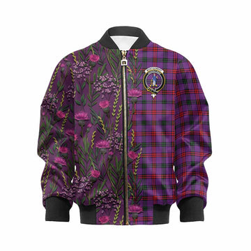 Montgomery Family Crest Tartan Kid Bomber Jacket Scottish Thistle Flower Pattern Half Style - Tartan Vibes Clothing