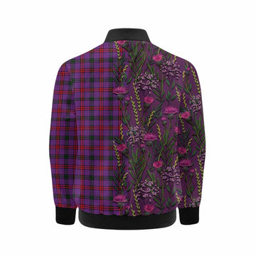 Montgomery Family Crest Tartan Kid Bomber Jacket Scottish Thistle Flower Pattern Half Style - Tartan Vibes Clothing