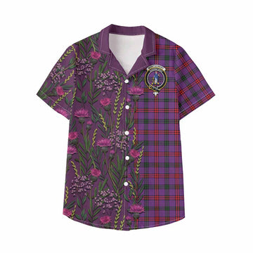 Montgomery Family Crest Tartan Kid Hawaiian Shirt Scottish Thistle Flower Pattern Half Style - Tartan Vibes Clothing