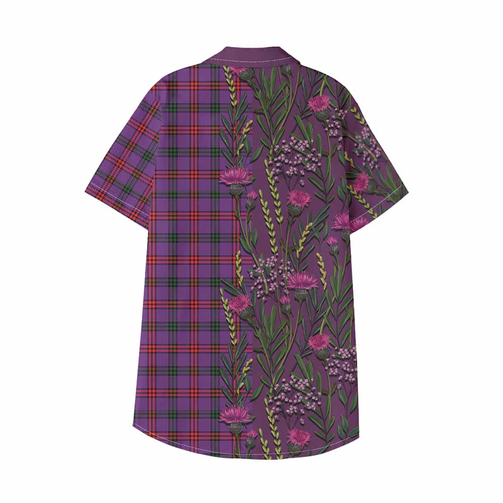Montgomery Family Crest Tartan Kid Hawaiian Shirt Scottish Thistle Flower Pattern Half Style - Tartan Vibes Clothing