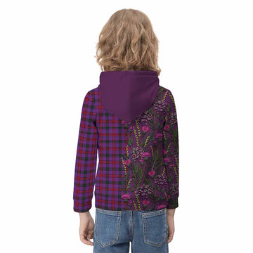 Montgomery Family Crest Tartan Kid Hoodie Scottish Thistle Flower Pattern Half Style - Tartan Vibes Clothing