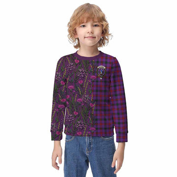Montgomery Family Crest Tartan Kid Knitted Sweatshirt Scottish Thistle Flower Pattern Half Style - Tartan Vibes Clothing