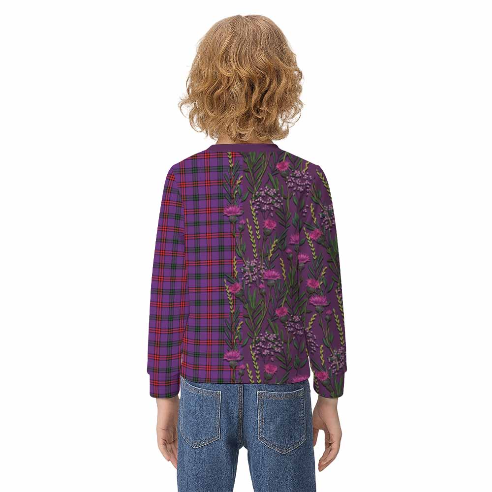 Montgomery Family Crest Tartan Kid Knitted Sweatshirt Scottish Thistle Flower Pattern Half Style - Tartan Vibes Clothing
