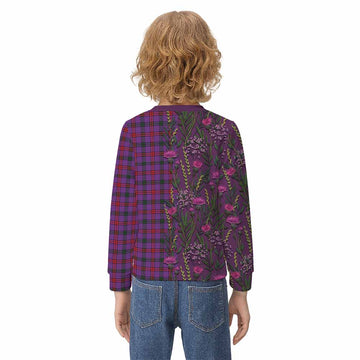 Montgomery Family Crest Tartan Kid Knitted Sweatshirt Scottish Thistle Flower Pattern Half Style - Tartan Vibes Clothing