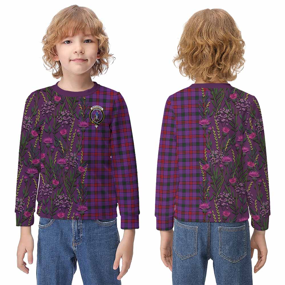 Montgomery Family Crest Tartan Kid Knitted Sweatshirt Scottish Thistle Flower Pattern Half Style - Tartan Vibes Clothing