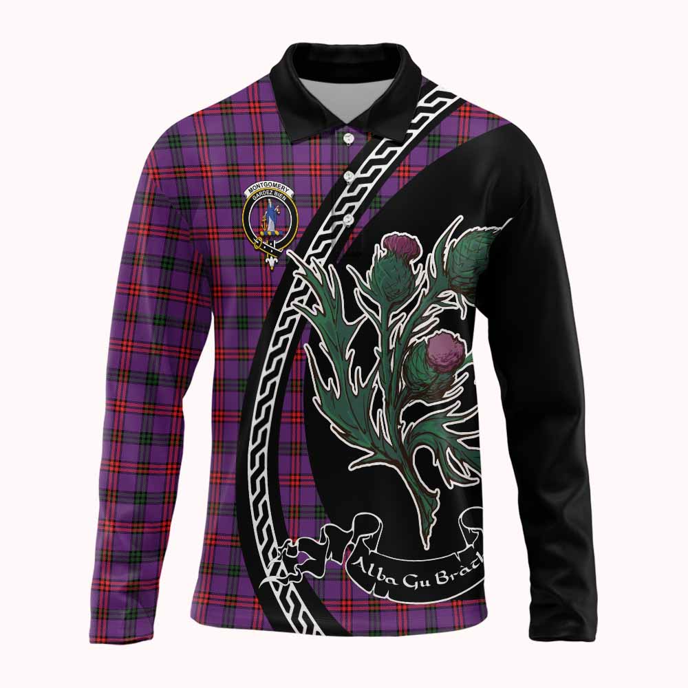 Montgomery Family Crest Tartan Long Sleeve Polo Shirt Alba Thistle Inspired - Tartan Vibes Clothing