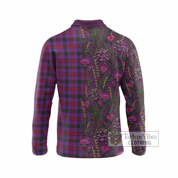 Montgomery Family Crest Tartan Long Sleeve Polo Shirt Scottish Thistle Flower Pattern Half Style