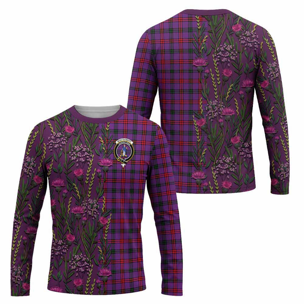 Montgomery Family Crest Tartan Long Sleeve T-Shirt Scottish Thistle Flower Pattern Half Style - Tartan Vibes Clothing