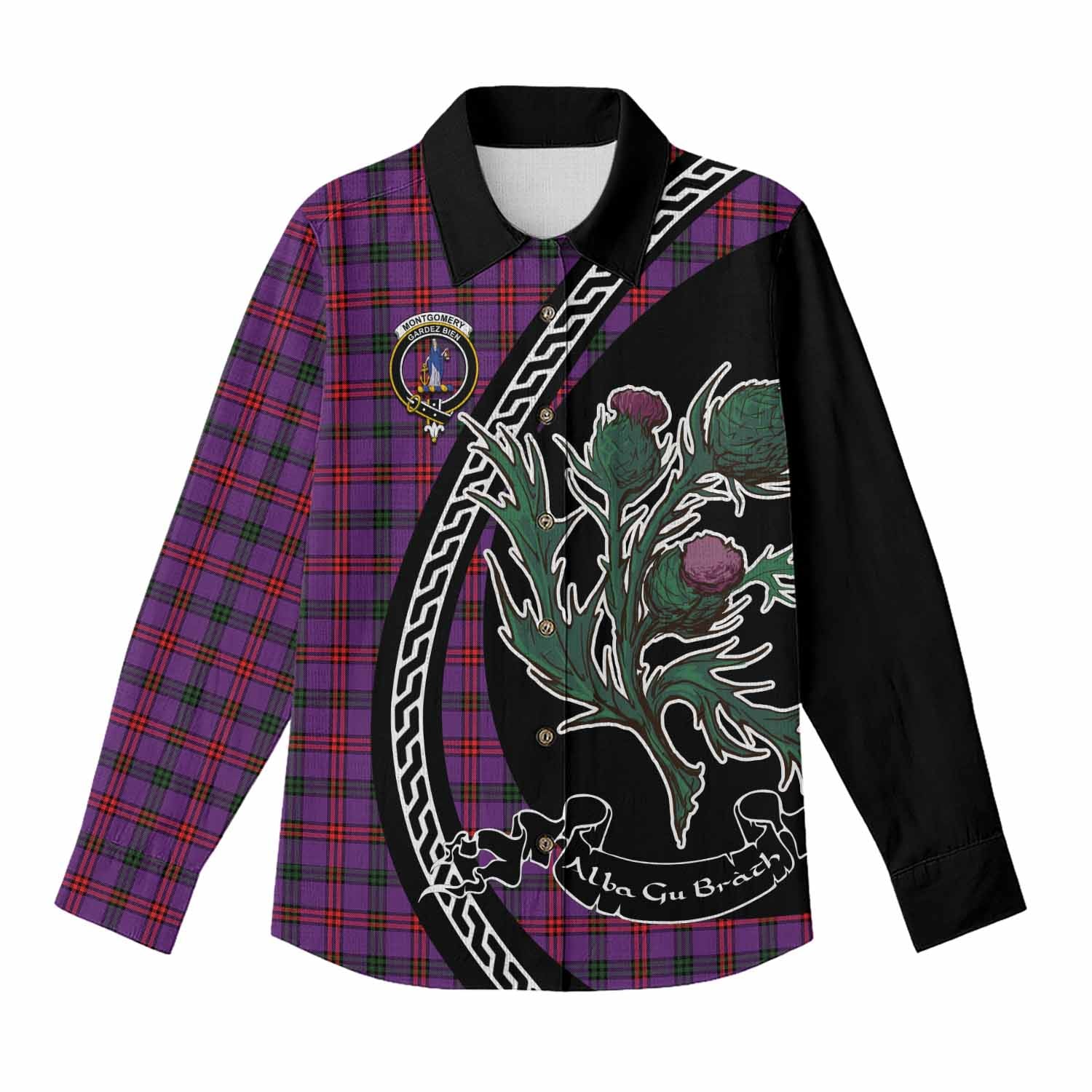 Montgomery Family Crest Tartan Women Casual Shirt Alba Thistle Inspired - Tartan Vibes Clothing