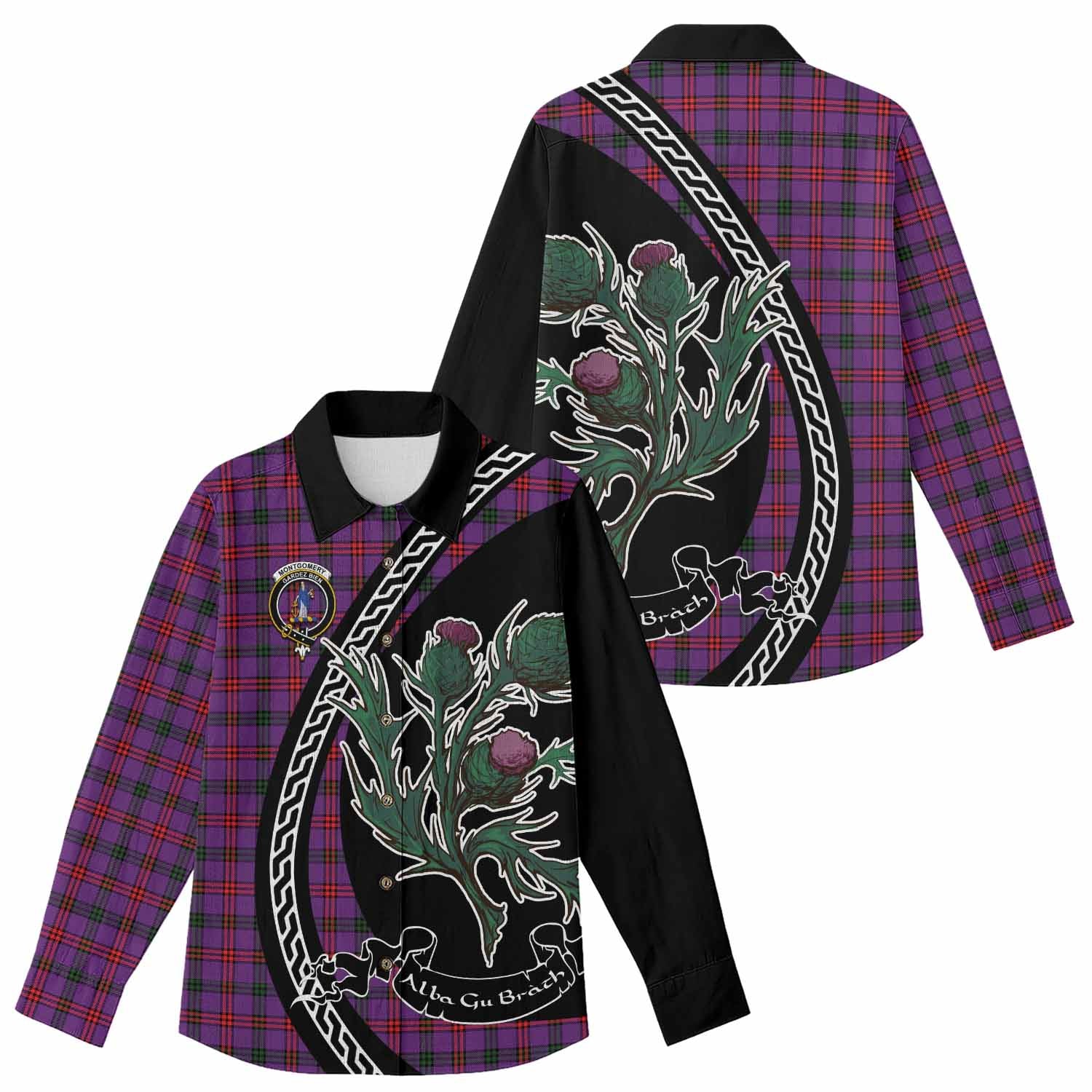 Montgomery Family Crest Tartan Women Casual Shirt Alba Thistle Inspired - Tartan Vibes Clothing