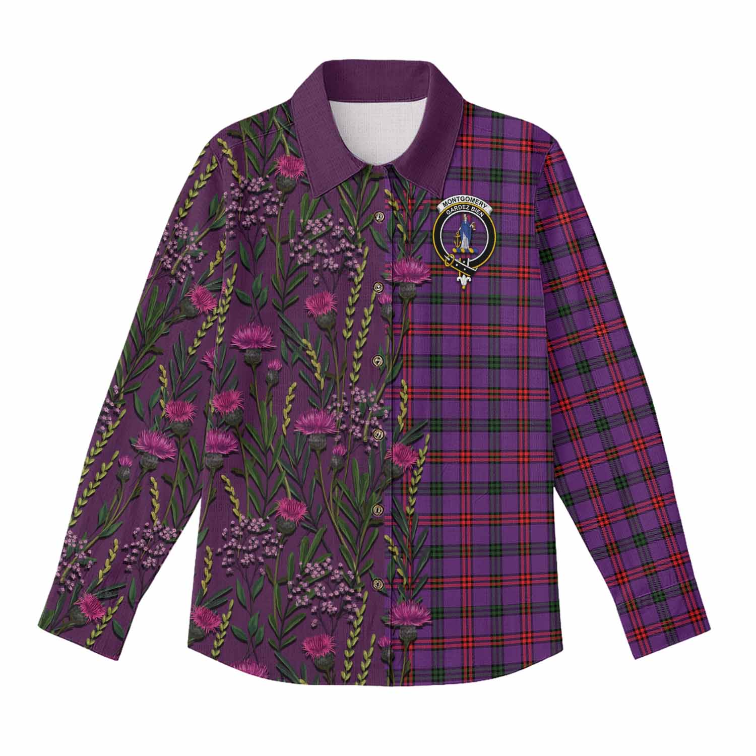 Montgomery Family Crest Tartan Women Casual Shirt Scottish Thistle Flower Pattern Half Style - Tartan Vibes Clothing