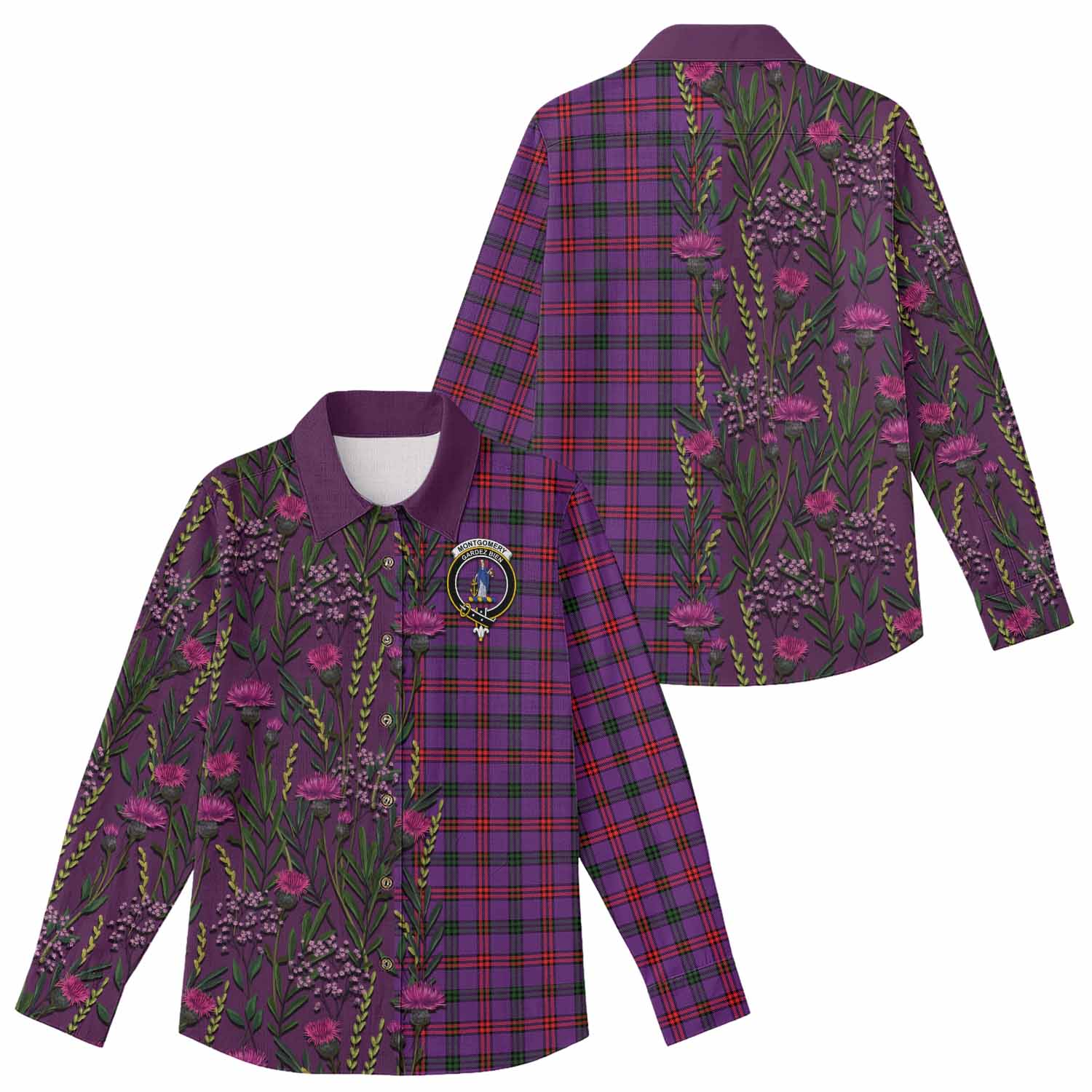 Montgomery Family Crest Tartan Women Casual Shirt Scottish Thistle Flower Pattern Half Style - Tartan Vibes Clothing