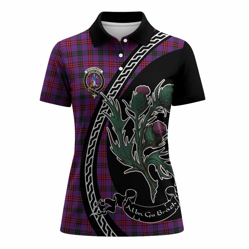 Montgomery Family Crest Tartan Women Polo Shirt Alba Thistle Inspired - Tartan Vibes Clothing