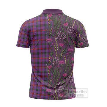Montgomery Family Crest Tartan Zipper Polo Shirt Scottish Thistle Flower Pattern Half Style