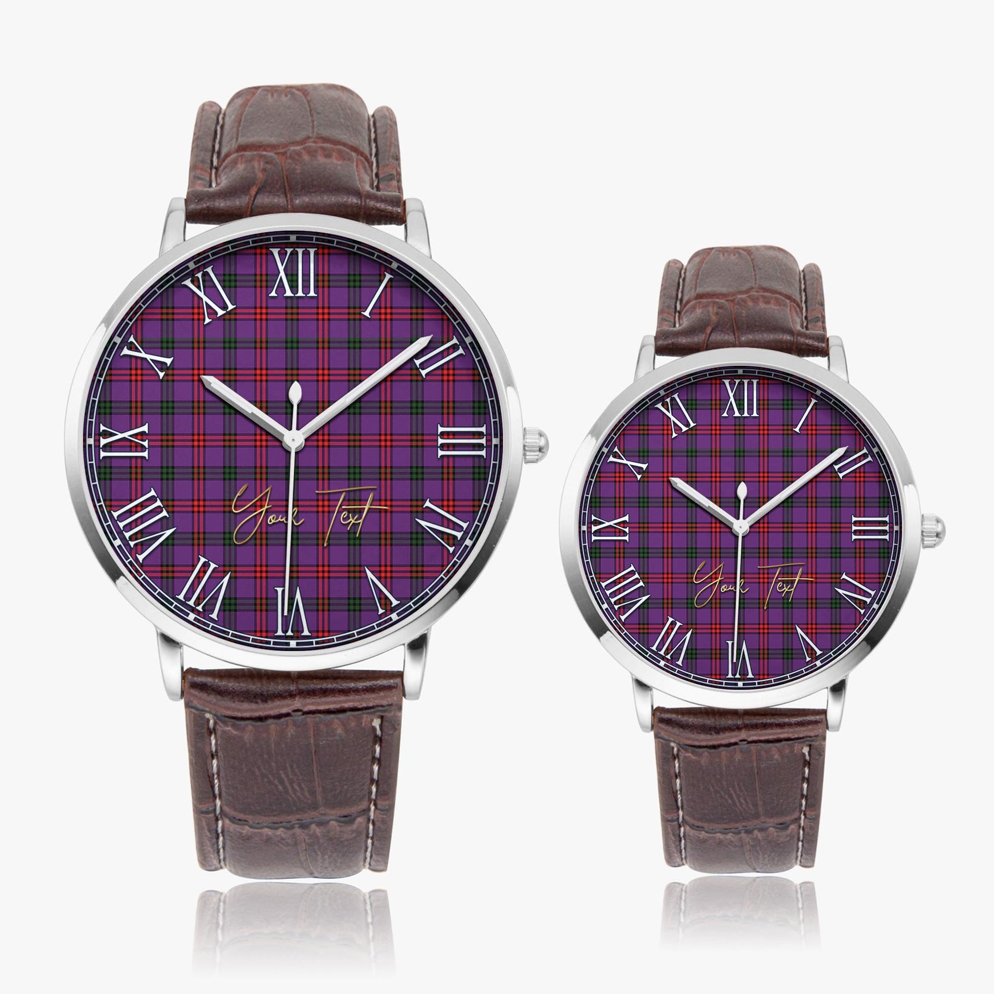 Montgomery Modern Tartan Personalized Your Text Leather Trap Quartz Watch Ultra Thin Silver Case With Brown Leather Strap - Tartanvibesclothing