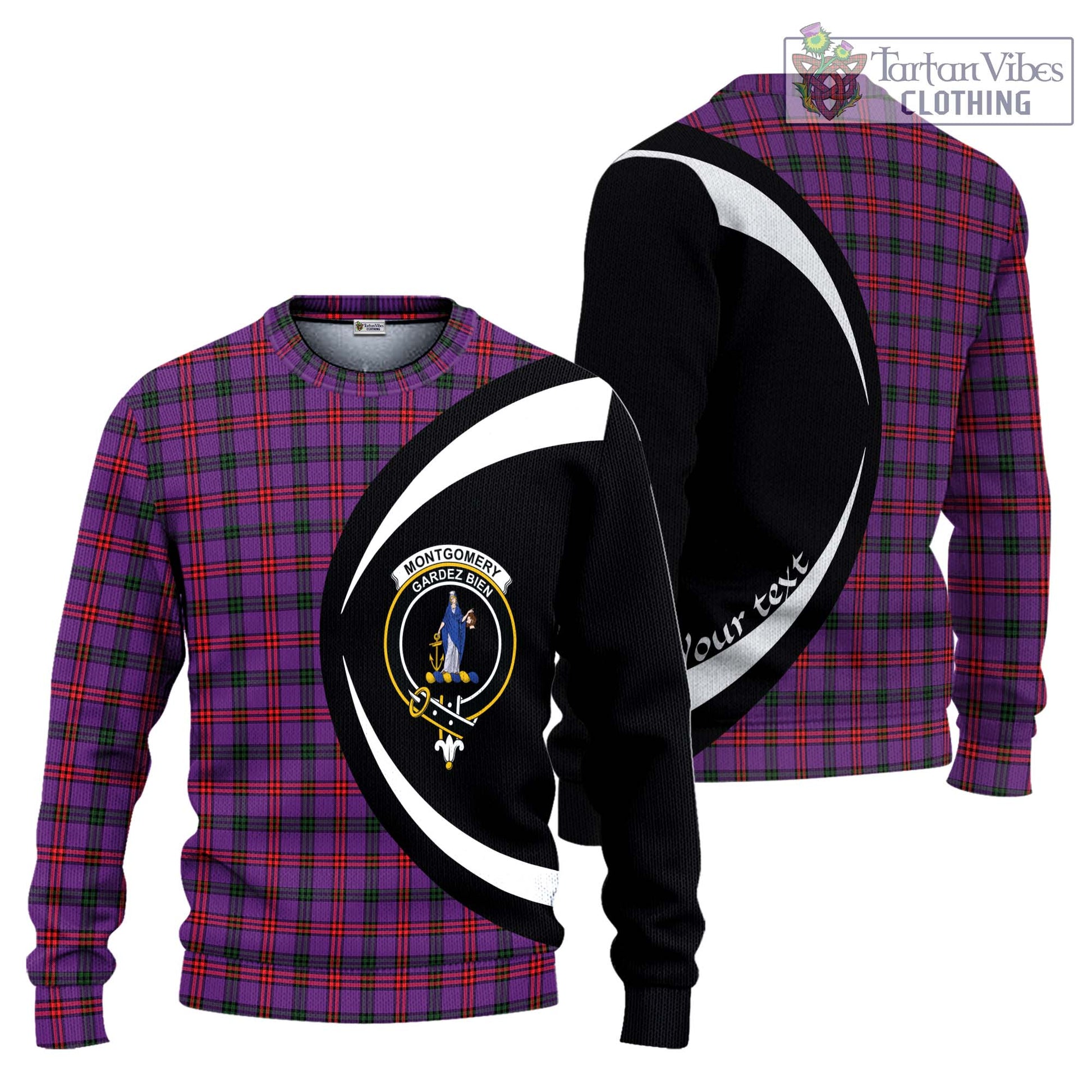 Montgomery Tartan Knitted Sweater with Family Crest Circle Style Unisex - Tartan Vibes Clothing
