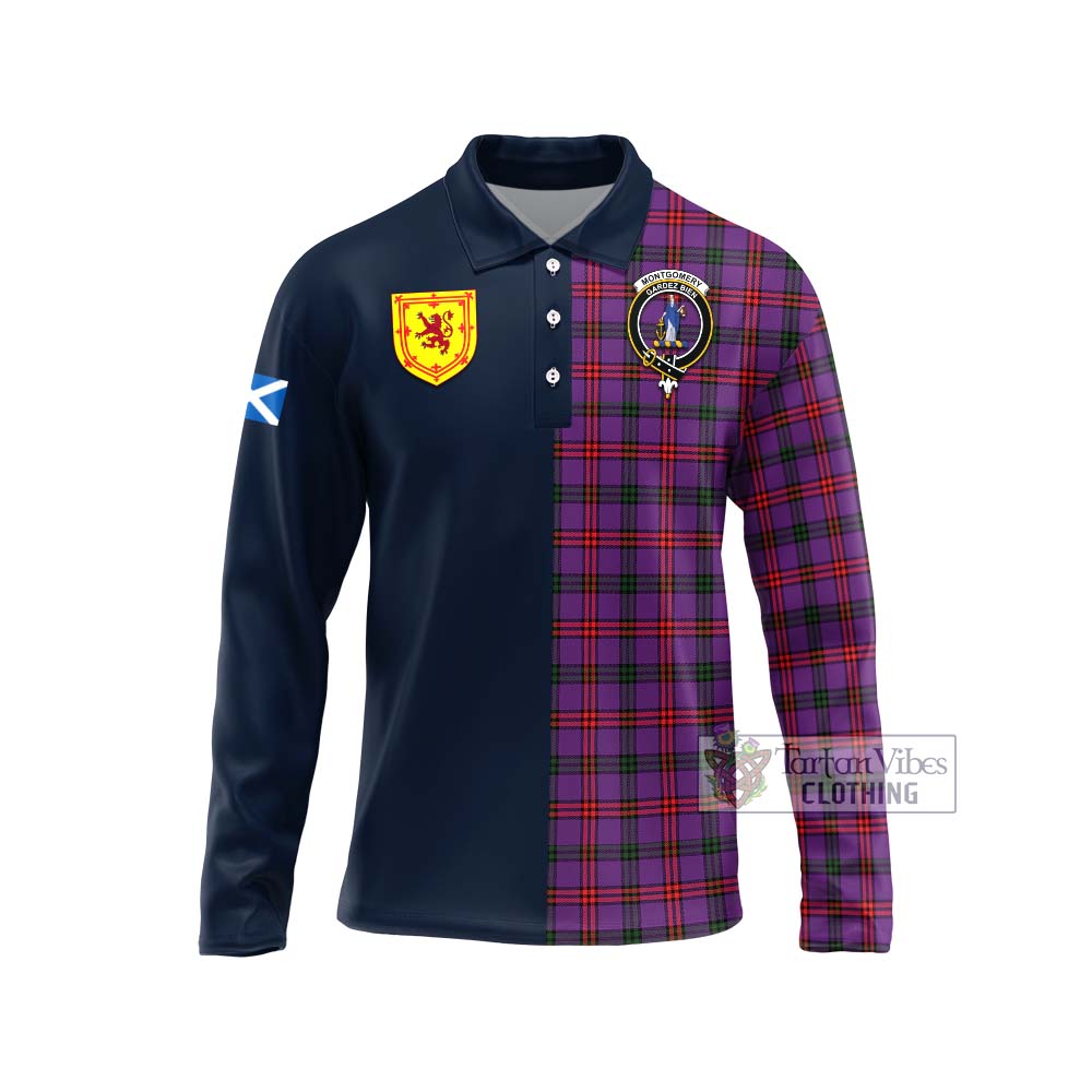 Tartan Vibes Clothing Montgomery Modern Tartan Long Sleeve Polo Shirt with Scottish Lion Royal Arm Half Style