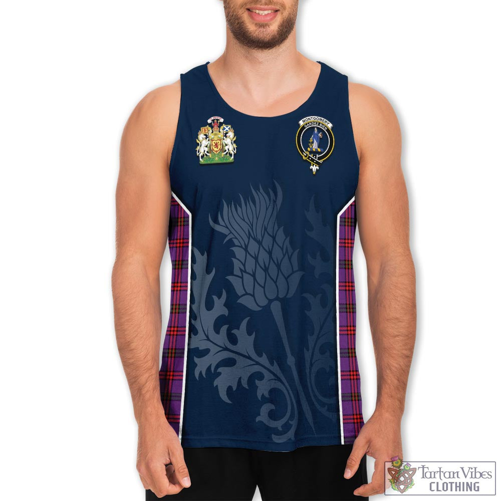 Tartan Vibes Clothing Montgomery Modern Tartan Men's Tanks Top with Family Crest and Scottish Thistle Vibes Sport Style