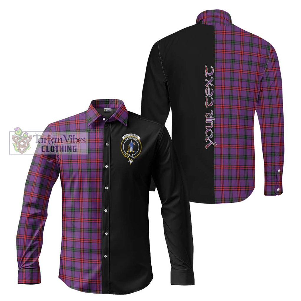 Montgomery Tartan Long Sleeve Button Shirt with Family Crest and Half Of Me Style Men's Shirt S - Tartanvibesclothing Shop