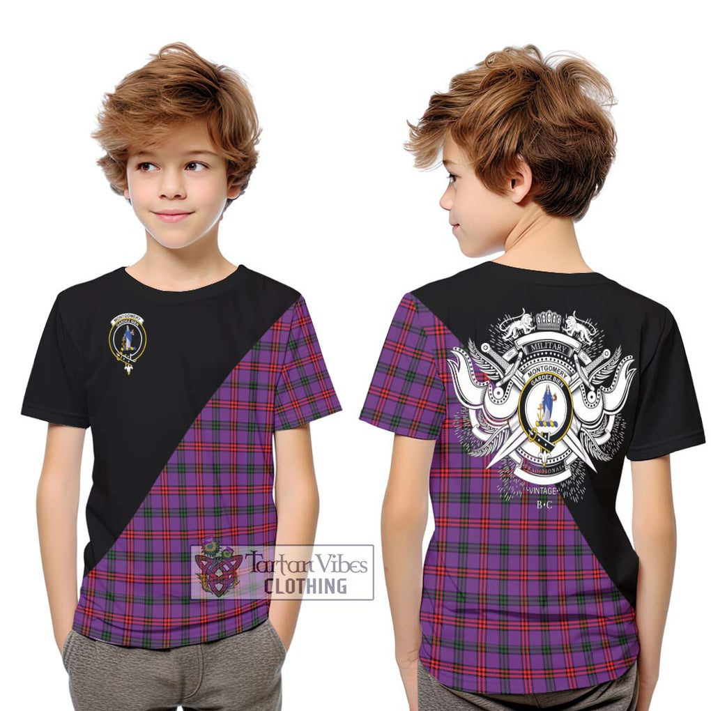 Montgomery Tartan Kid T-Shirt with Family Crest and Military Logo Style Youth XL Size14 - Tartanvibesclothing Shop