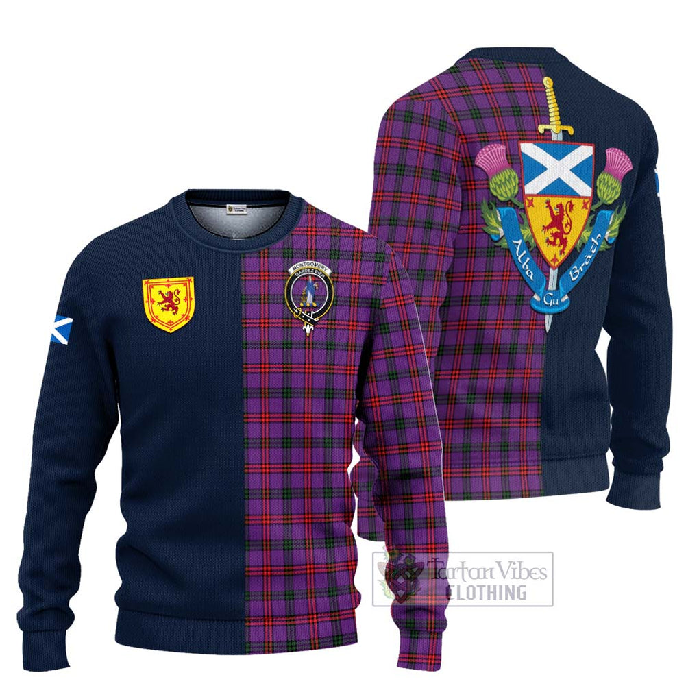 Tartan Vibes Clothing Montgomery Modern Tartan Knitted Sweater with Scottish Lion Royal Arm Half Style