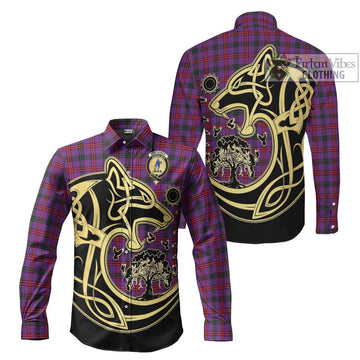 Montgomery Tartan Long Sleeve Button Shirt with Family Crest Celtic Wolf Style Men's Shirt S - Tartan Vibes Clothing