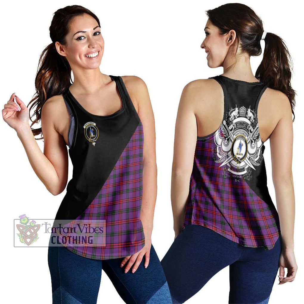 Montgomery Tartan Women's Racerback Tanks with Family Crest and Military Logo Style 4XL - Tartanvibesclothing Shop