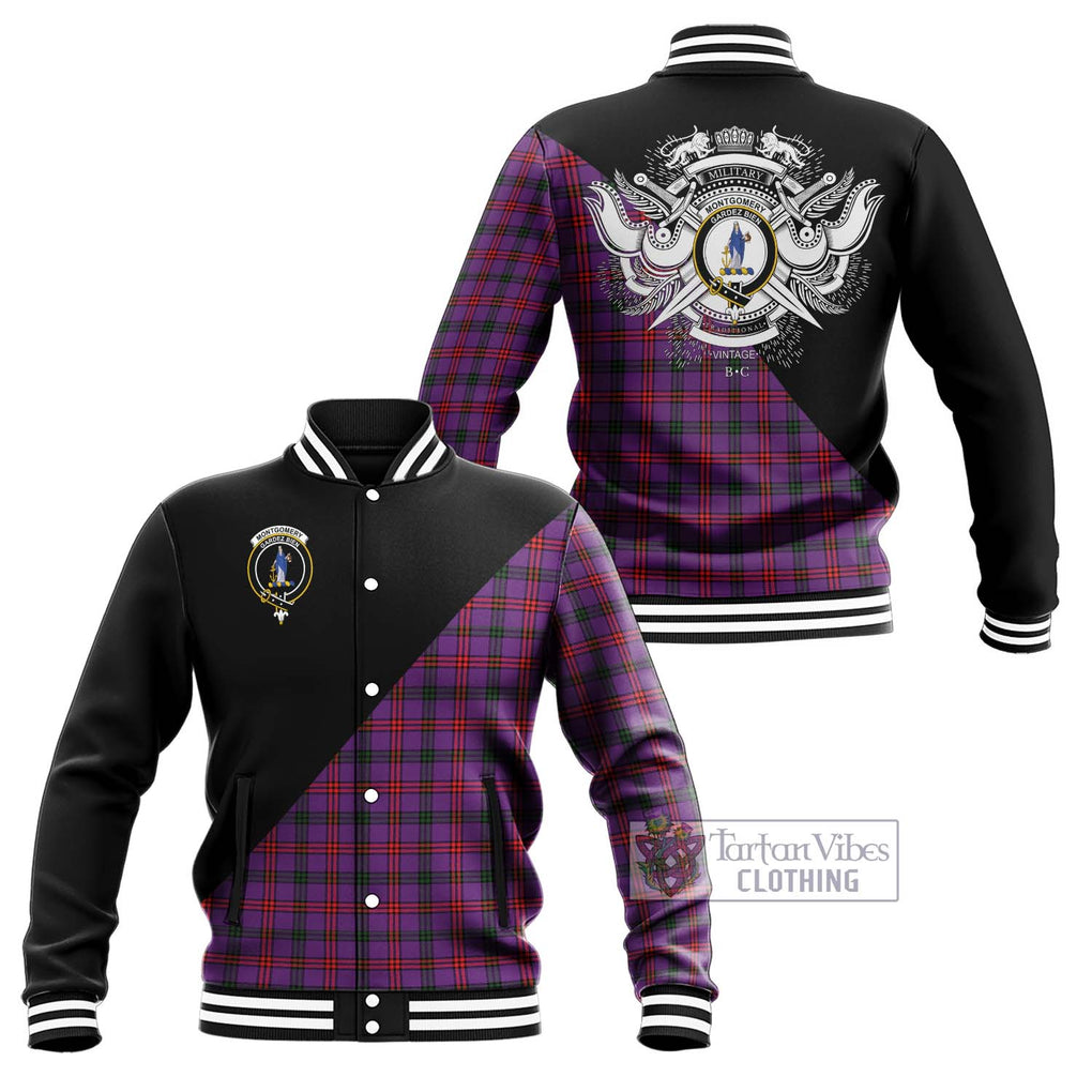Montgomery Tartan Baseball Jacket with Family Crest and Military Logo Style Unisex - Tartanvibesclothing Shop