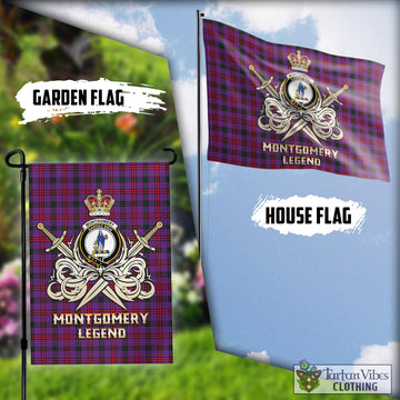 Montgomery Modern Tartan Flag with Clan Crest and the Golden Sword of Courageous Legacy