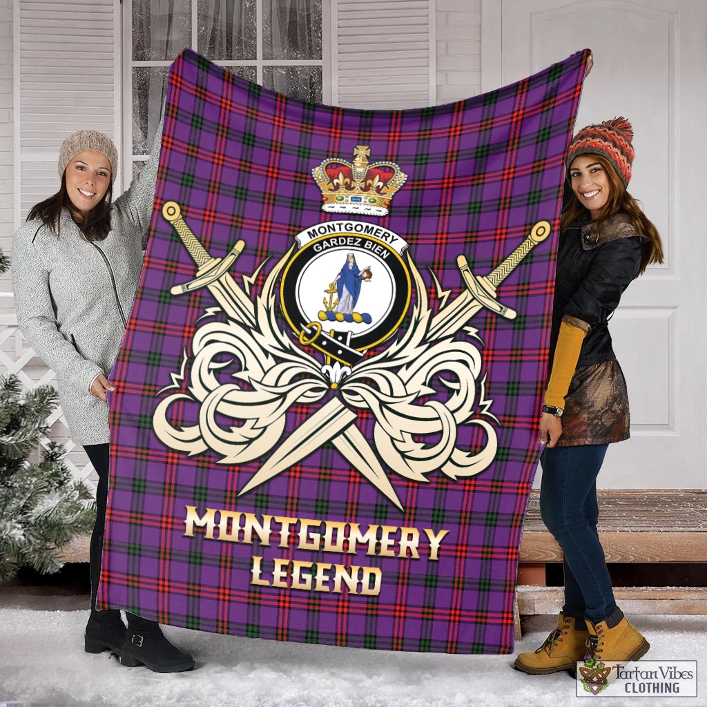 Tartan Vibes Clothing Montgomery Modern Tartan Blanket with Clan Crest and the Golden Sword of Courageous Legacy