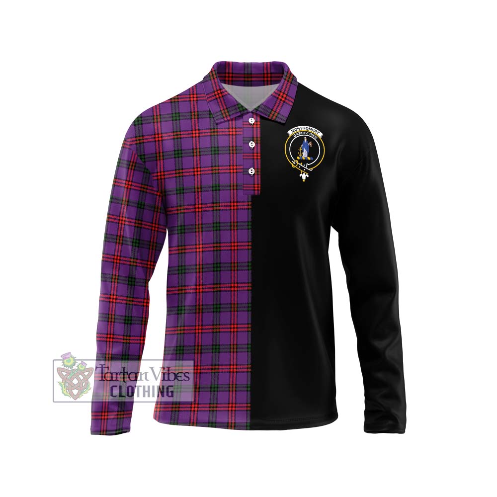 Montgomery Tartan Long Sleeve Polo Shirt with Family Crest and Half Of Me Style Unisex - Tartanvibesclothing Shop