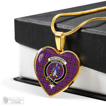 Montgomery Modern Tartan Heart Necklace with Family Crest